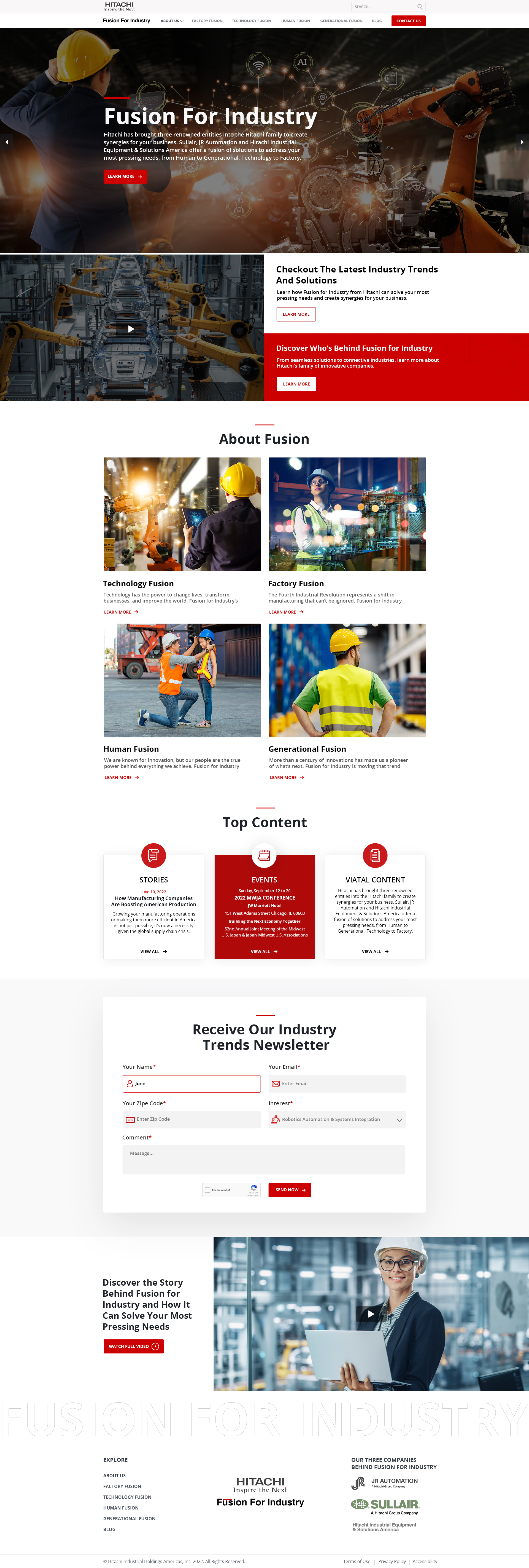 Hitachi Fusion for Industry public website homepage